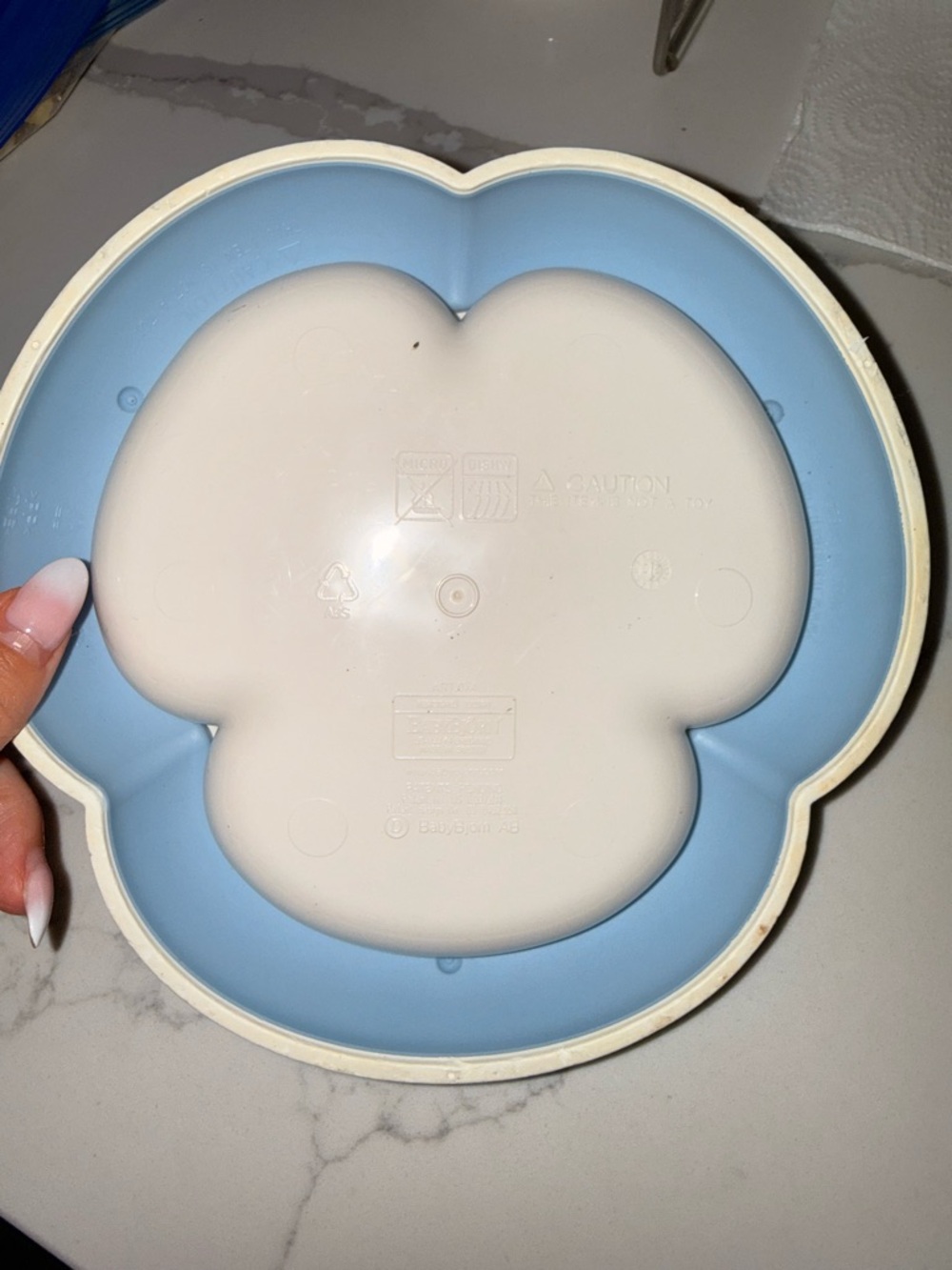 Beaba Kids Suction Plate with Matching Fork — Blue & White - Picture 5 of 6